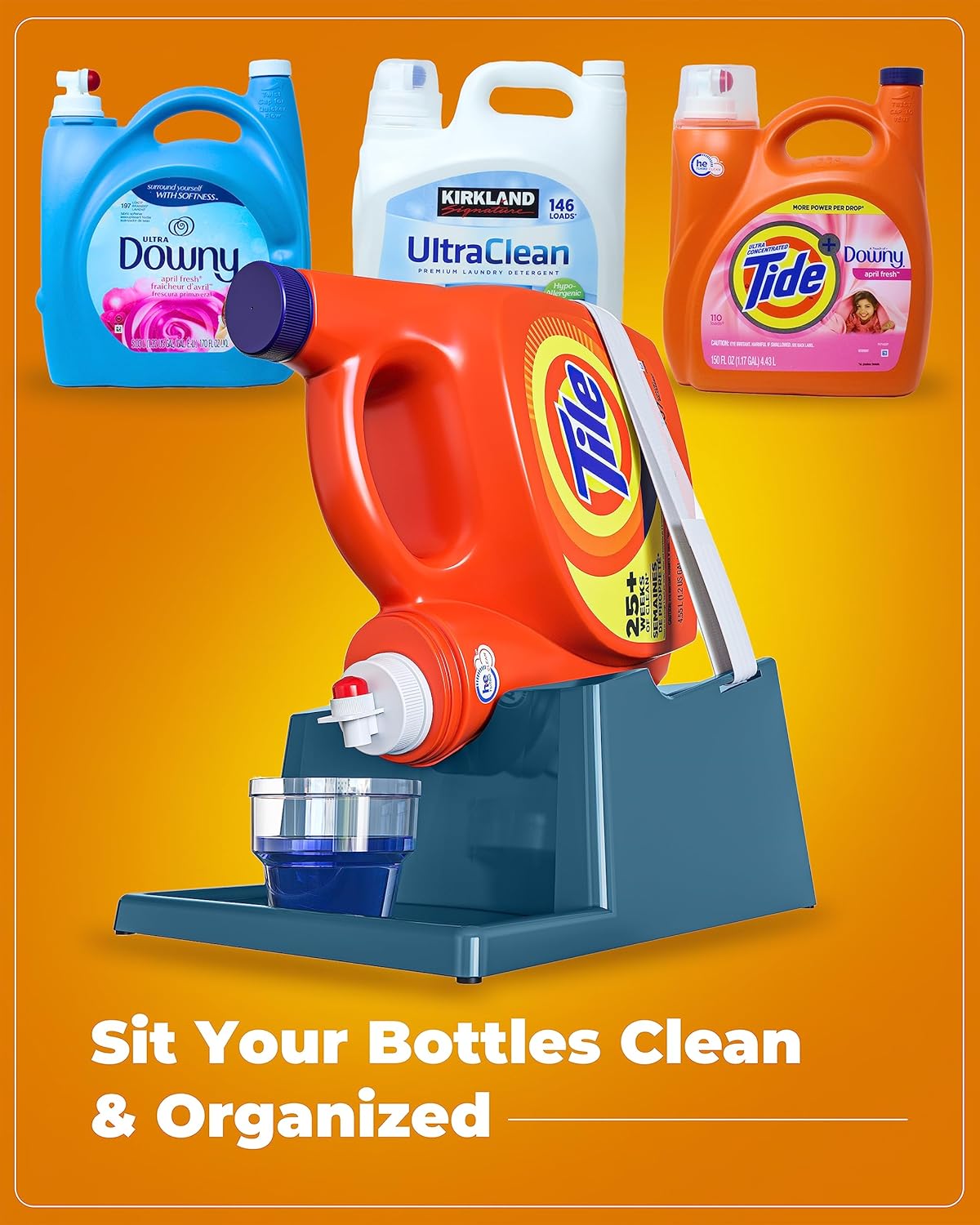 TidyFriend 2 Pack Liquid Laundry Detergent Holder Stand with Drip Tray & Rubber-Grip Feet, Stand for Laundry Room Organization and Storage, Fabric Softener Dispenser with Cup Holder (Slate Grey)