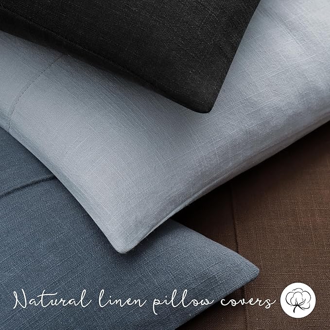 ZWJD Decorative Linen Throw Pillow Covers 20x20 Set of 2 Solid Handcrafted Striped Cushion Covers for Bed Soft Modern Farmhouse Neutral Pillowcase for Couch Bedroom Living Room Home Decor(Sky Blue)