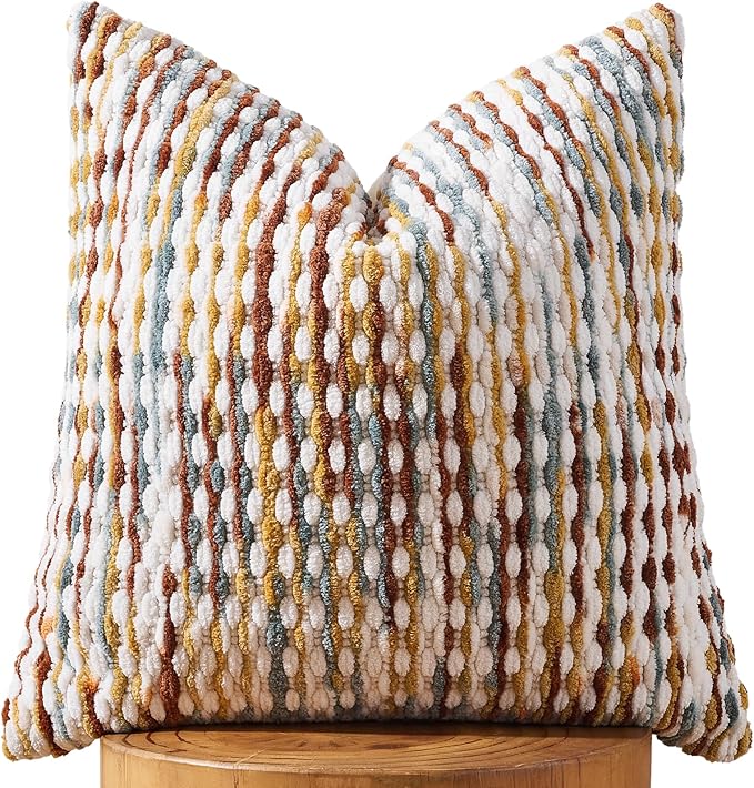 AmHoo Boho Chenille Pillow Cover Decorative Tufted Pillowcase for Couch Bed Sofa Bedroom Living Room Modern 20 x 20-Inch Brown
