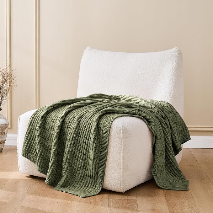 Chunky Knit Olive Green Throw Blanket for Couch 60"x80",Soft Cozy Lightweight Knitted Blanket for Couch Sofa Bed,Fisherman Cable Knit Cute Decorative Spring Throw for Living Room