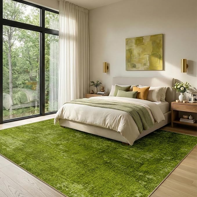 RELEANY Washable Area Rugs 5'x7' Non-Slip Modern Abstract Soft for Living Room Entryway Bedroom Nursery, Print Pattern, Grass Green