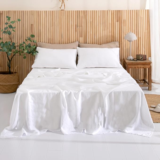 Linen World French Linen Pillowcase Set of 2 - Stone Washed,Moisture-Absorbing - Queen Size (20''x30''),White