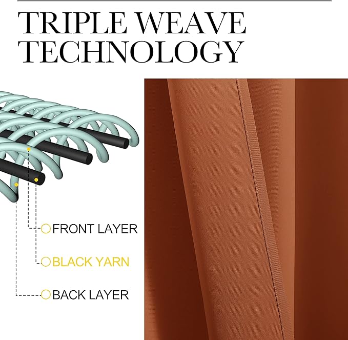 NICETOWN Blackout Curtains and Drapes - Thermal Insulated Solid Rod Pocket Blackout Draperies/Panels (Burnt Orange, 1 Pair, 42 by 36 inches)