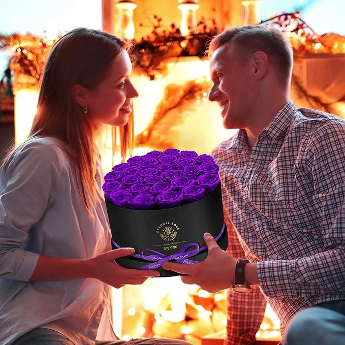 Impouo Forever Flowers, 27 Roses in A Box, Real Preserved Roses, Birthday Gift for Women, Mother's Day, Anniversary, Purple Rose