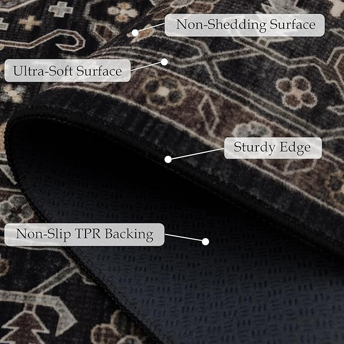 Ruaruarug Washable Area Rug 2x3 for Kitchen Entryway Living Room Bedroom, Ultra Soft Non Slip Stain & Fade Resistant, Pet & Kids Friendly, Suitable for High Traffic Areas Easy to Clean, Black Gold