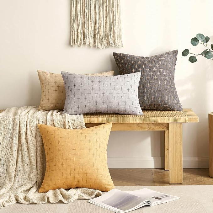 MIULEE Pack of 2 Decorative Burlap Linen Throw Pillow Covers Modern Farmhouse Pillowcase Rustic Woven Textured Cushion Cover for Sofa Couch Bed 24x24 Inch Light Grey