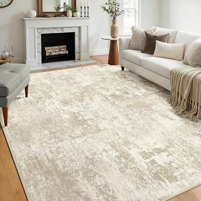 RELEANY Washable Area Rugs 6'x9' Non-Slip Modern Abstract Soft for Living Room Entryway Bedroom Nursery, Print Pattern, Beige Cream Brown
