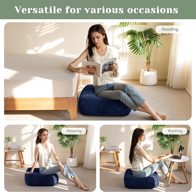 HIGOGOGO 8" Floor Pillow Cushion for Adults, Meditation Cushion Pillow, Blended Corduroy Cover, Large Square Floor Sitting for Tatami Living Room or Yoga, 2Pack, Navy