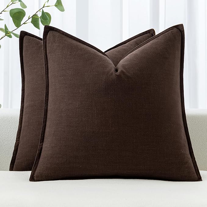 MIULEE Decorative Linen Pillow Covers 20x20 Inch Dark Brown Boho Farmhouse Neutral Winter Couch Throw Pillows for Bed Pack of 2 Accent Modern Pillowcase Sofa Livingroom Home Decor