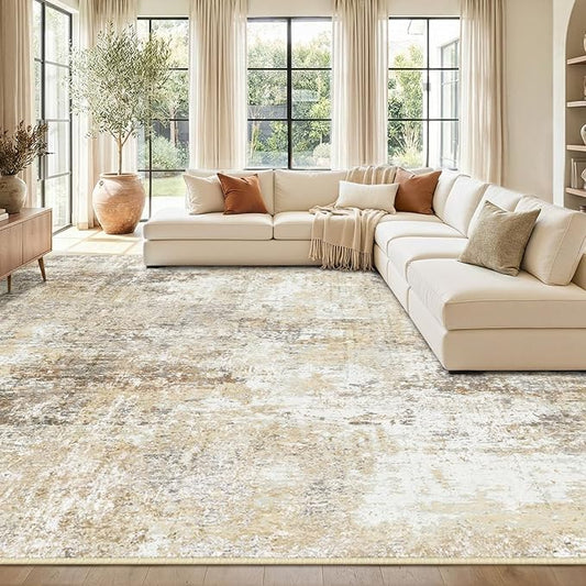 RELEANY Washable Area Rugs 10'x14 Non-Slip Modern Abstract Soft for Living Room Entryway Bedroom Nursery, Print Pattern, Neutral Brown Gray