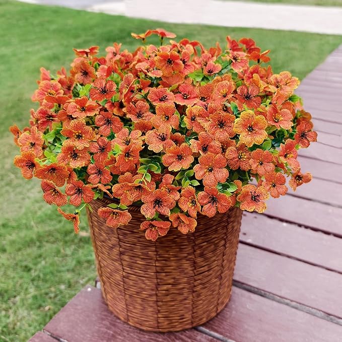 24 Bundles Artificial Plants for Outdoor Fall Flowers, Fall Decorations for Home Fake Mums Artificial Flowers, Faux Mums for Outdoor Planters Fake Plants UV Resistant for Porch Outside Yard