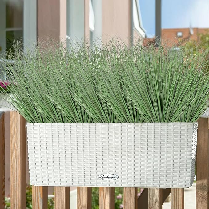 24 Bundles Artificial Plants Onion Grass Outdoor 20 Inch Tall Fake Shrubs Wheat Grass UV Resistant Greenery Stems Faux Bushes Plant for Indoor Outdoor Garden Office Home Decor, Light Green