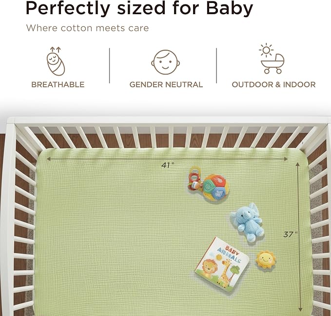 Threadmill Muslin Baby Blanket | 4 Layer Swaddle Blankets for Newborns| Multi-Use Muslin Blankets 41 x 37| Ultra-Soft Breathable Baby Wrap for Boys & Girls| Registry Essential| Sage Green