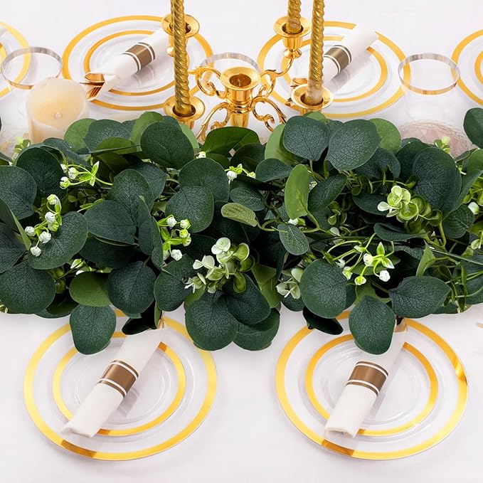 YIJXPOIN 6Pcs Eucalyptus Garland, 6FT Green Flower Garland Decor, Artificial Faux Eucalyptus Leaves Greenery Vines for Table Runner Wedding Bedroom Mantle Centerpieces Backdrop Decorations