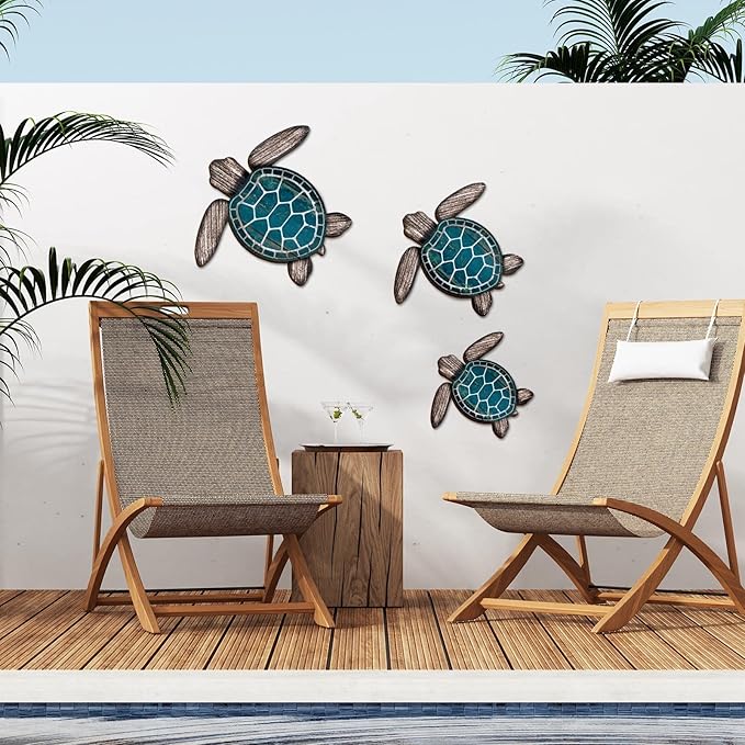 Bucherry 3 Sizes Wooden Sea Turtle Wall Decor Turtle Wall Art Beach Theme Art Decorations Vintage Coastal Ornaments for Pool Home Lake House Bathroom Garden Indoor Outdoor(Wood Color)