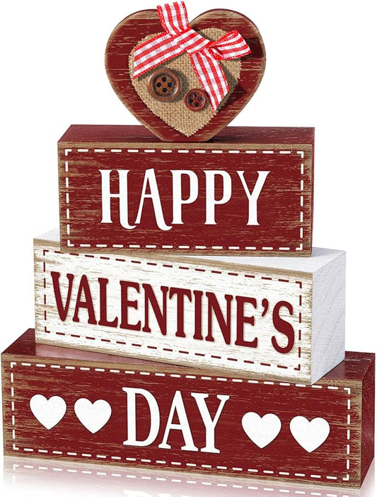 Marsui 4 Pcs Valentine's Day Wooden Signs Heart Truck Table Decor Rustic Distressed Valentines Centerpieces Blocks Farmhouse Tiered Tray Decor Valentine Day Decorations for Home Desk Shelf(Heart)