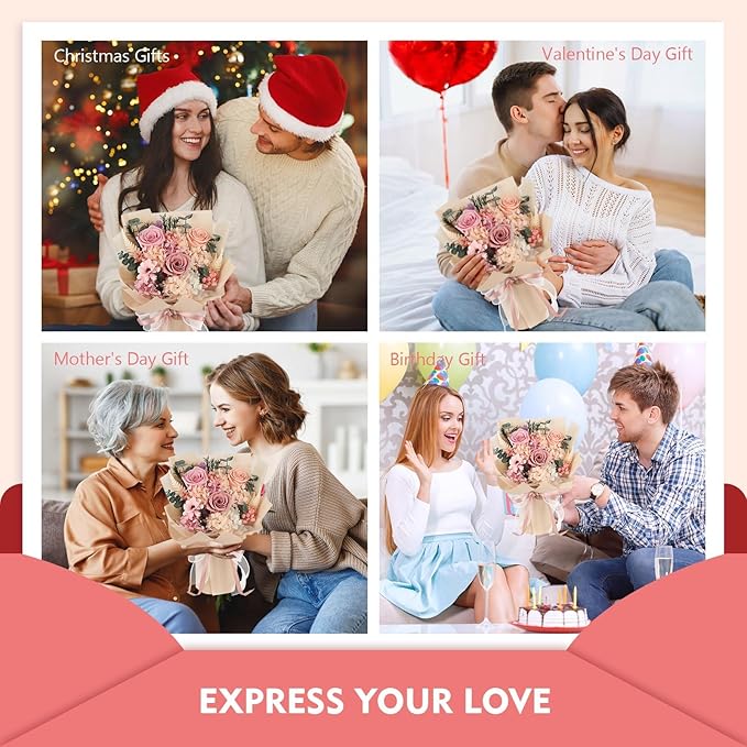 Flowers for Delivery Prime Preserved Flowers Bouquet That Last 3-5 Years Real Forever Roses Bouquet Mothers Day for Mom Mother Women Wife Girlfriend Anniversary Birthday Gifts for Mom(Pink)
