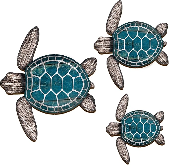 Bucherry 3 Sizes Wooden Sea Turtle Wall Decor Turtle Wall Art Beach Theme Art Decorations Vintage Coastal Ornaments for Pool Home Lake House Bathroom Garden Indoor Outdoor(Wood Color)