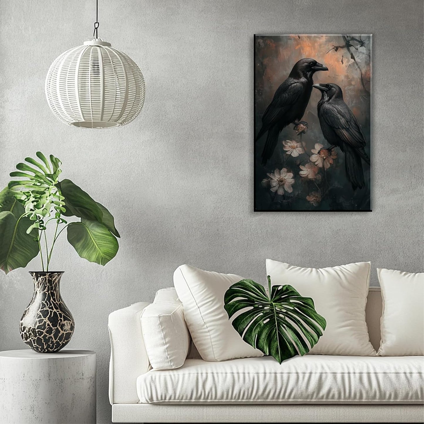 OAAPITI Birds Canvas Wall Art Black Couple Crow Picture Print Vintage Gothic Raven Artwork for Living Room Halloween Home Wall Decor(Artwork-7,20"x30")