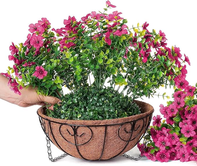 HyeFlora 2 Set Artificial Outdoor Flowers Hanging Basket, Faux Hanging Plants for Outside Spring Decoration, Fake Silk UV Resistant Look Real Daisy for Porch Patio Home Decor
