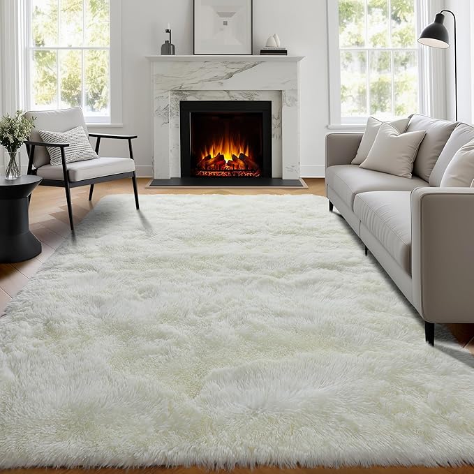 PAGISOFE Ultra Soft Area Rugs for Living Room 6x9 Ft,Cream White Soft Fuzzy Shaggy Rugs for Bedroom, Office Ivory Nursery Carpet Boys Girls Dorm Pastel Rug for Kids Room Home Decor Aesthetic