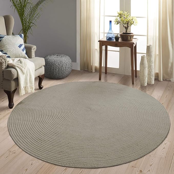 Superior Indoor/Outdoor Area Rug, Reversible Braided Floor Decor for Living Room, Kitchen, Patio, Front Porch, Modern Boho Farmhouse Rugs, Hardwood, Bedroom Accessories, 4' Round, Slate
