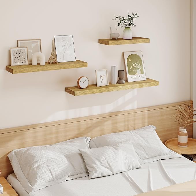 Vivelove 40 Inch Floating Shelves for Wall, 39.4x9 Display Shelves for Bathroom Living Room Kitchen Bedroom Office Farmhouse Home Decor - Set of 2, Oak