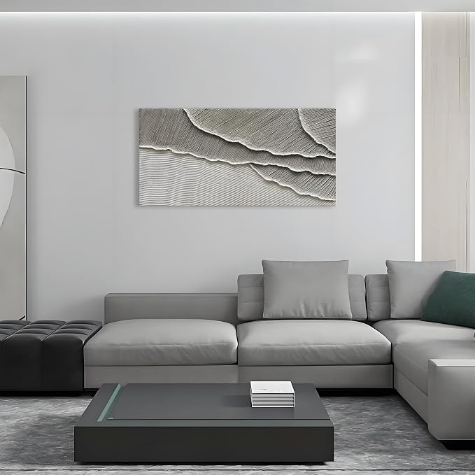 NANKAI Art Hand Painted Wave Landscape Oil Painting Modern Abstract Grey and White Art Painting 24x48 inch Abstract wall Art Deco