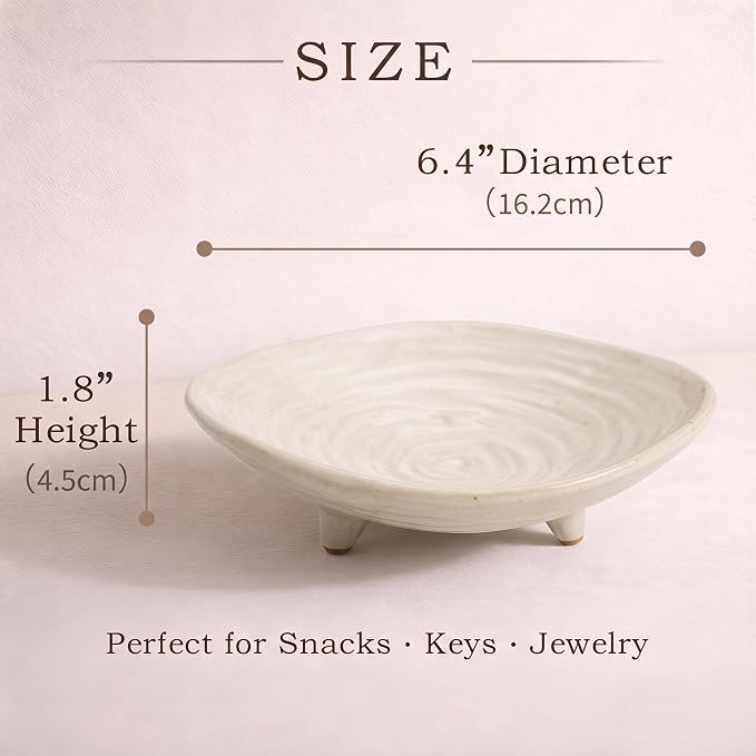 Small Decorative Bowl, 6” Ceramic Key Bowl for Entryway Table, Multi-Purpose Decorative Bowls for Candy, Jewelry and Home Decor（Retro White）