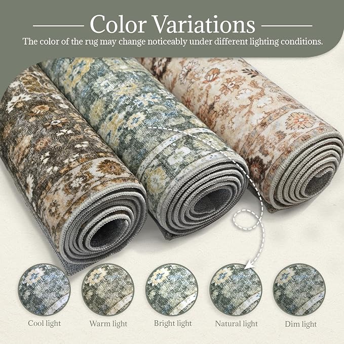 Washable Rugs for Living Room: 9x12 Area Rugs for Bedroom Ultra Soft Non-Slip Stain Resistant Vintage Boho Large Carpet for High-Traffic Dining Room - Farmhouse Decor