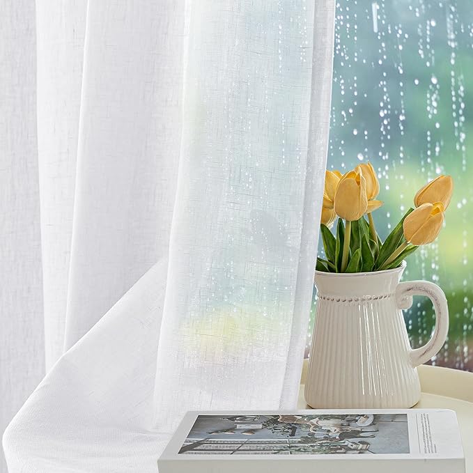 HolidayIdeas 6 Panels Outdoor Curtains for Patio-Linen Semi White Sheer Curtains for Patio Waterproof, Privacy Sun Light Indoor Outside Drapes for Gazebo, Pergola, Balcony, Pool, Backyard 54x95 Inch