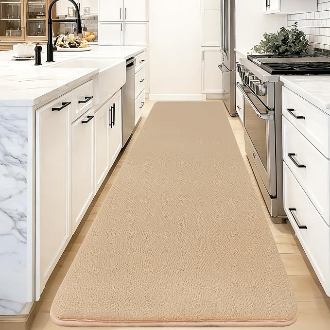 qulint Tan Hallway Rug 2x8, Modern Soft Bedroom Runner Rug Non Slip Washable Thickened Memory-Foam Indoor Kitchen Runner, Minimalist Solid Carpet for Living Room Entryway Home Decor