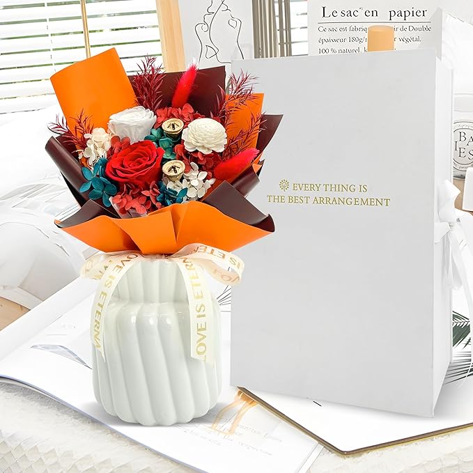 QOEAZY Flowers for Delivery, Preserved Flowers Bouquet with Gift Box, Rose Gifts for Women Mom Grandma