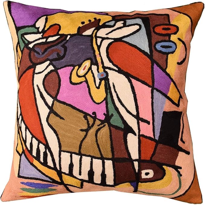 Abstract Pillow Cover by Alfred Gockel Modern Pillowcase Couch On The Sax Musical Pillowsham Mid Century Throw Chair Cushion Hand Embroidered Wool Size 18x18