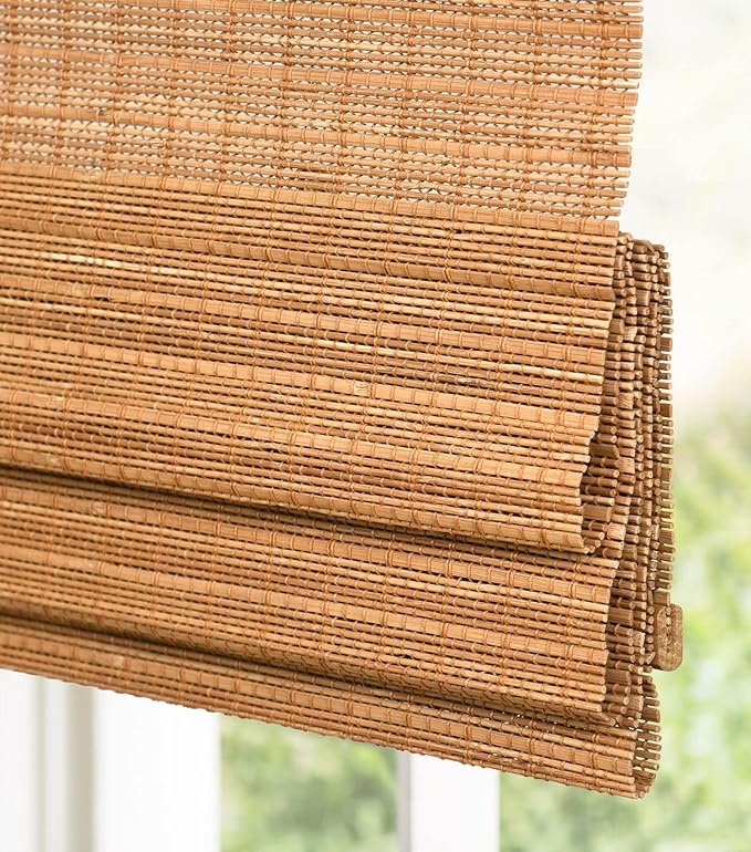 LazBlinds Custom Size Cordless Bamboo Roman Shades, Tuscan | Natural Light Filtering Bamboo Window Blinds, Bamboo Blinds for Bedroom Living Room Office Indoor