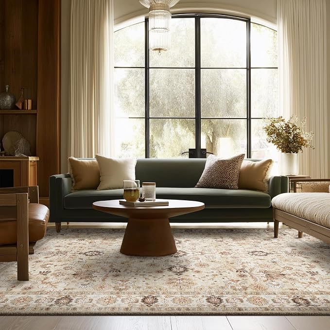 Washable Rugs for Living Room: 6x9 Area Rugs for Bedroom Ultra Soft Non-Slip Stain Resistant Vintage Boho Large Carpet for High-Traffic Dining Room - Farmhouse Decor