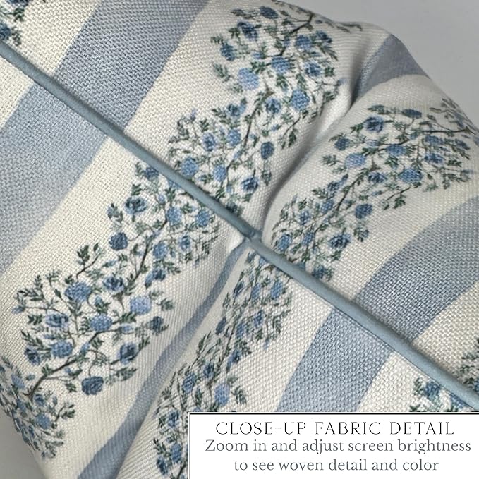 Jillien Harbor “The Juliet” Floral Block Print Pillow Cover – Soft Blue and Off-White Decorative Throw Pillow Cover – Grandmillennial Home Decor, 20" x 20"