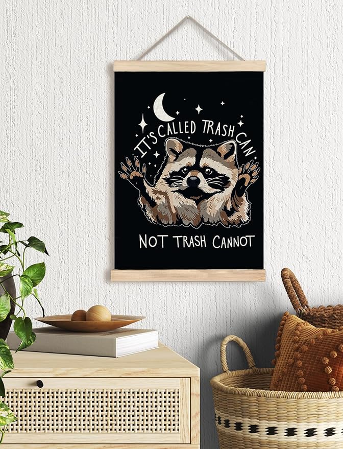 Foritho Funny Motivational Raccoon Meme Poster Wall Art Framed for Office Dorm Home, Sarcastic Work Trash Panda Office Canvas Prints Wall Decor for Coworkers Women Men, 12x16 Inch - Black