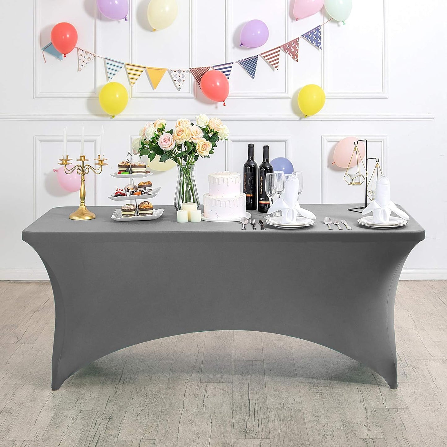 2Pack Spandex Table Cover for 6Ft or 4fT or 8ft Table Universal Fitted Stretch Tablecloth for Party, Banquet, Wedding and Events-Gray