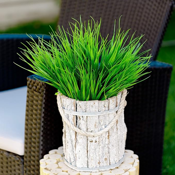 AXYLEX Artificial Monkey Grass Outdoor Shrubs - 20 Bundles Fake Plants UV Resistant No Fade Faux Plastic Greenery Home Garden Porch Patio Decoration Office Indoor (Green Grass)