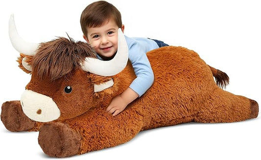 39 Inch Giant Highland Cow Stuffed Animal, Big Cattle Plushie Toy for Kids & Adults, Fluffy Large Size Stuffed Cow Hugging Pillow Gifts for Birthday Christmas