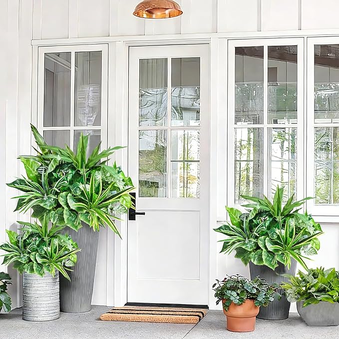 Artificial Plants for Outdoors Faux Greenery Leaves UV Resistant Realistic Plastic Large Bunches Shrubs Bushes with Stems, Fake Plants Decor Outdoor for Front Porch Door Patio Garden Yard, 18Pcs