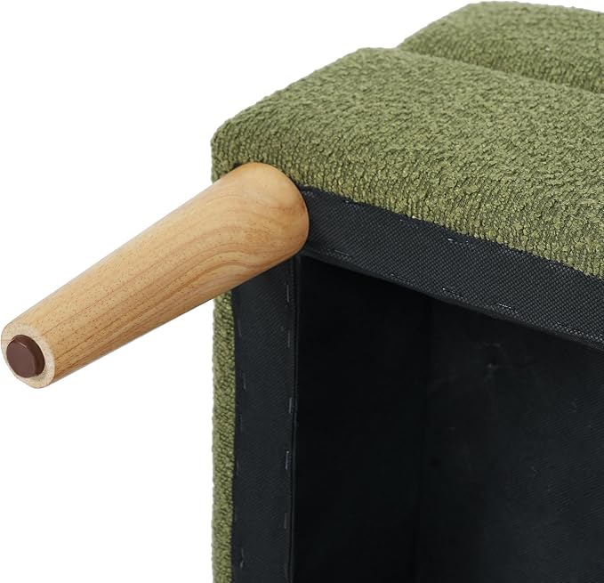 Christopher Knight Home Dalla Boucle Upholstered Ottoman Coffee Table, Small Living Room Sofa Footrest, Wooden Rectangular Ottoman Footstool, Guest Extra Seat, Olive Green
