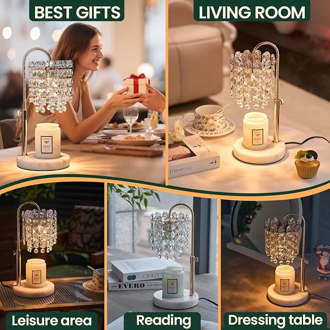 Candle Warmer Lamp with Timer Dimmer Adjustable Height for New Home Bedroom,Vintage Home Decor for Scented JaR 3 Bulbs for New Home Decor, Women Mom Christmas Birthday Gifts, French Gold