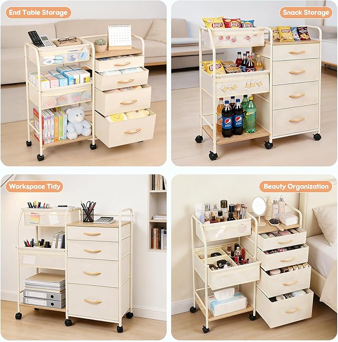 Fabuday Baby Diaper Caddy Organizer Cart - 4 Tier Rolling Diaper Cart with Wheels, Baby Essentials Organizers and Storage, Mobile Utility Carts for Bedside, Crib Nursury, Bedroom, Changing Table