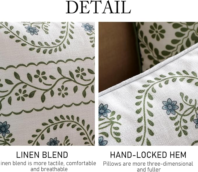 ISAENNE Designer Vintage Linen Throw Pillow Cover,20"x12"-Mosella D | French Elegant Rectangle Decor Pillow Cover,Concealed Zipper Design,Floral Pattern,Sofa,Bedroom,Living Room,Lounge Chairs