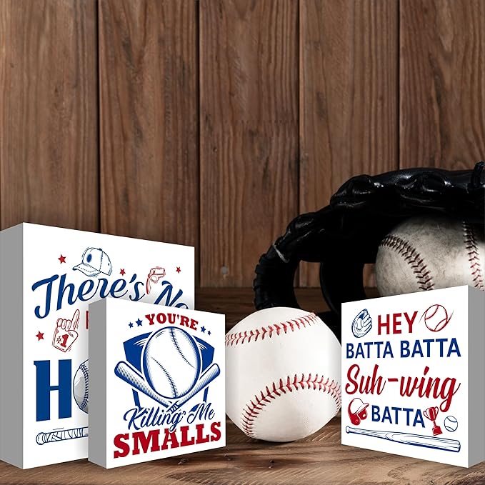 Baseball Decor for Home Baseball Sports Tiered Tray Decor 3 Pcs Decorative Wood Box Signs Rustic Table Desk Shelf Decoration for Bedroom Boys Room Party