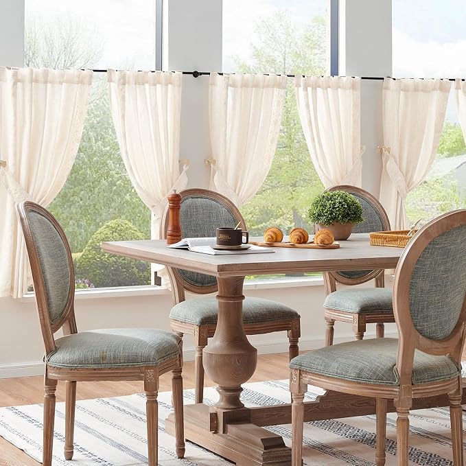 jinchan Ivory Floral Embroidered Linen Kitchen Curtains 54×45 Inch 2 Panels | Light filtering, back tab, rod pocket, cafe curtains for kitchen bedroom living room, cottage farmhouse, small window