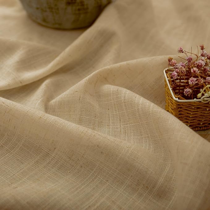 Burlap Color Curtains 84 Inch Length for Living Room 2 Panels Back Tab Pocket Primitive Drapes Flax Linen Country Cotton Light Filtering Sheer Tan Brown Curtains for Bedroom Farmhouse Decor 7 FT Long