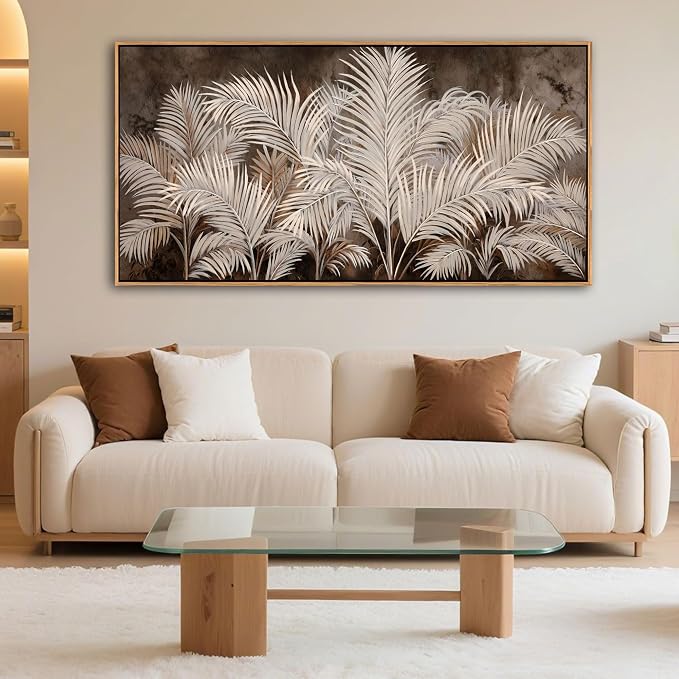 Boho Wall Art in Modern Brown, Minimalist Canvas Artwork for Living Room,Framed Large Wall Art for Bedroom Wall Decor - Textured Decorative Neutral Wall Pictures 24×48IN